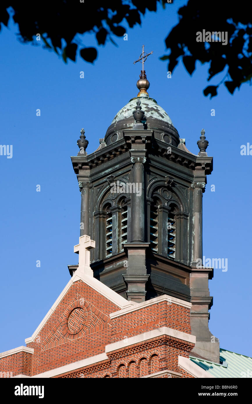 Steeple of Immaculate Conception Parish, Cedar Rapids, Iowa, USA Stock