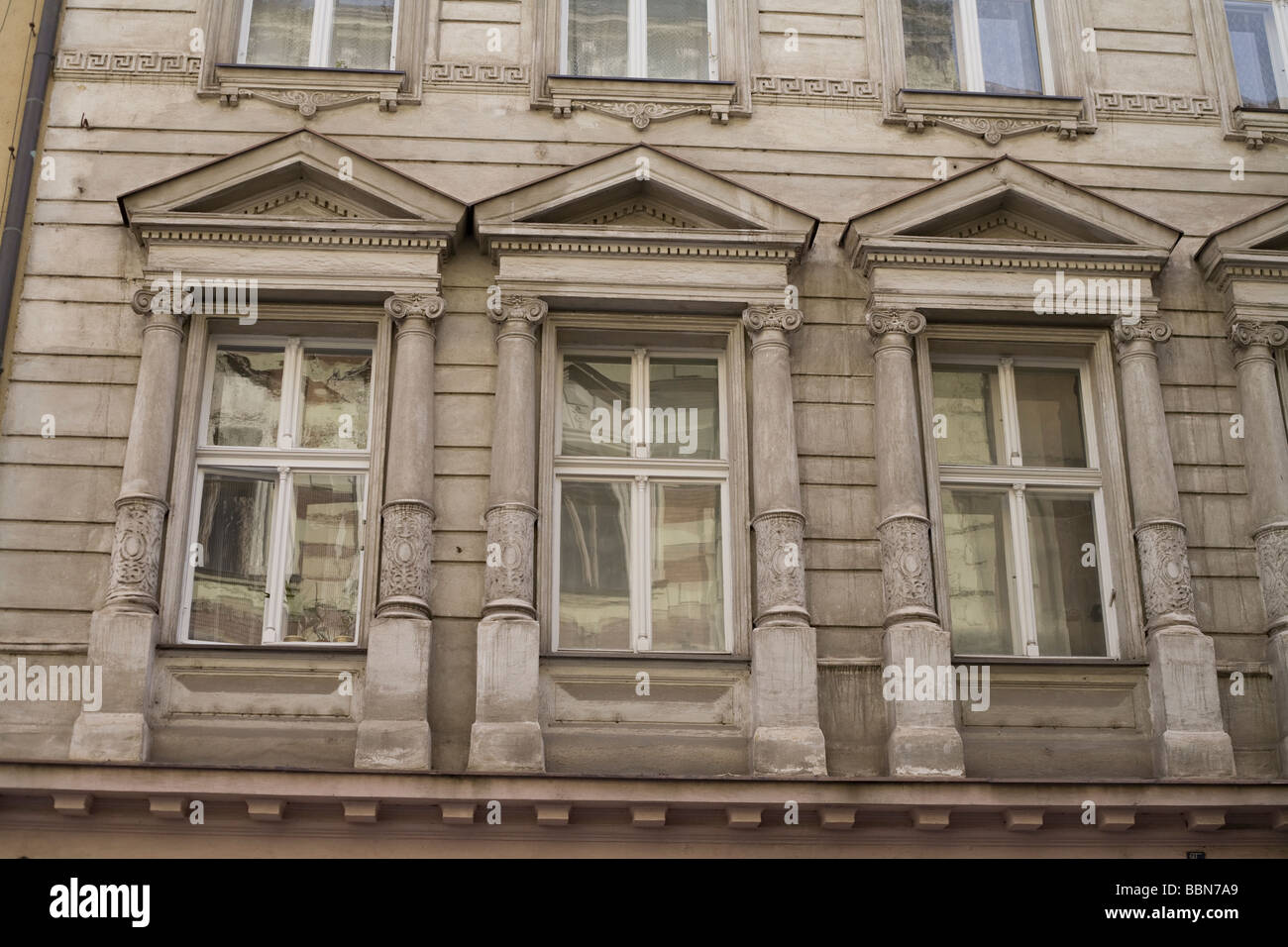 Windows in Prague building old center city Stock Photo