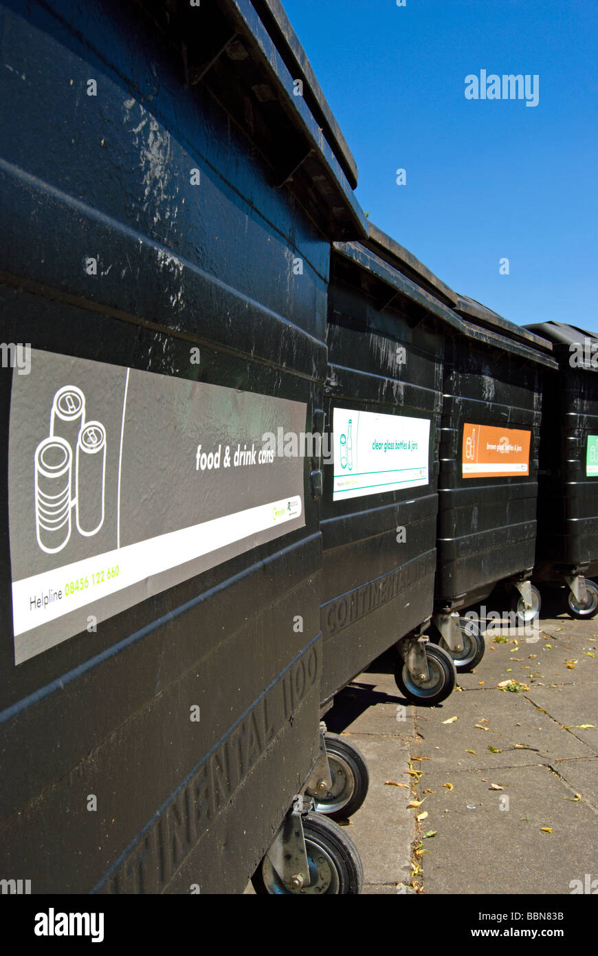 british black recycling bins, the first labelled food and drink cans