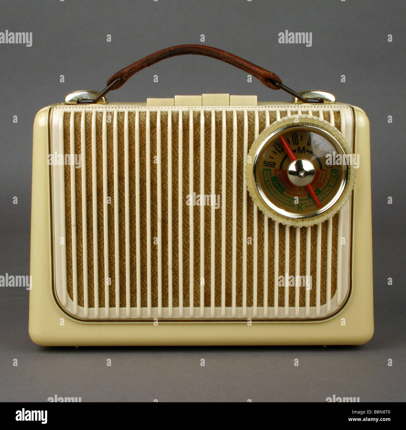 broadcast, radio, radio sets, partable radio Stern 1, made by VEB Stern- Radio Rochlitz, GDR, 1958, historic, historical, 20th century,  East-Germany, East Germany, DDR, radio set, technic, factory design, 1950s,  50s Stock Photo -