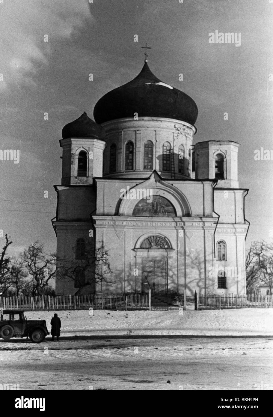 events, Second World War / WWII, Russia 1944 / 1945, church at 'Krassnekoje' (possibly Kraznoye), damaged during fightings, 2.3.1944, Stock Photo