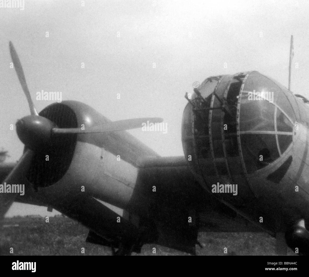 events, Second World War / WWII, aerial warfare, aircraft, crashed / damaged, Soviet bomber Tupolev ANT-40 (SB), captured by German troops after a forced landing, Dukhovshchina near Smolensk, Russia, 26.7.1941, detail, Stock Photo