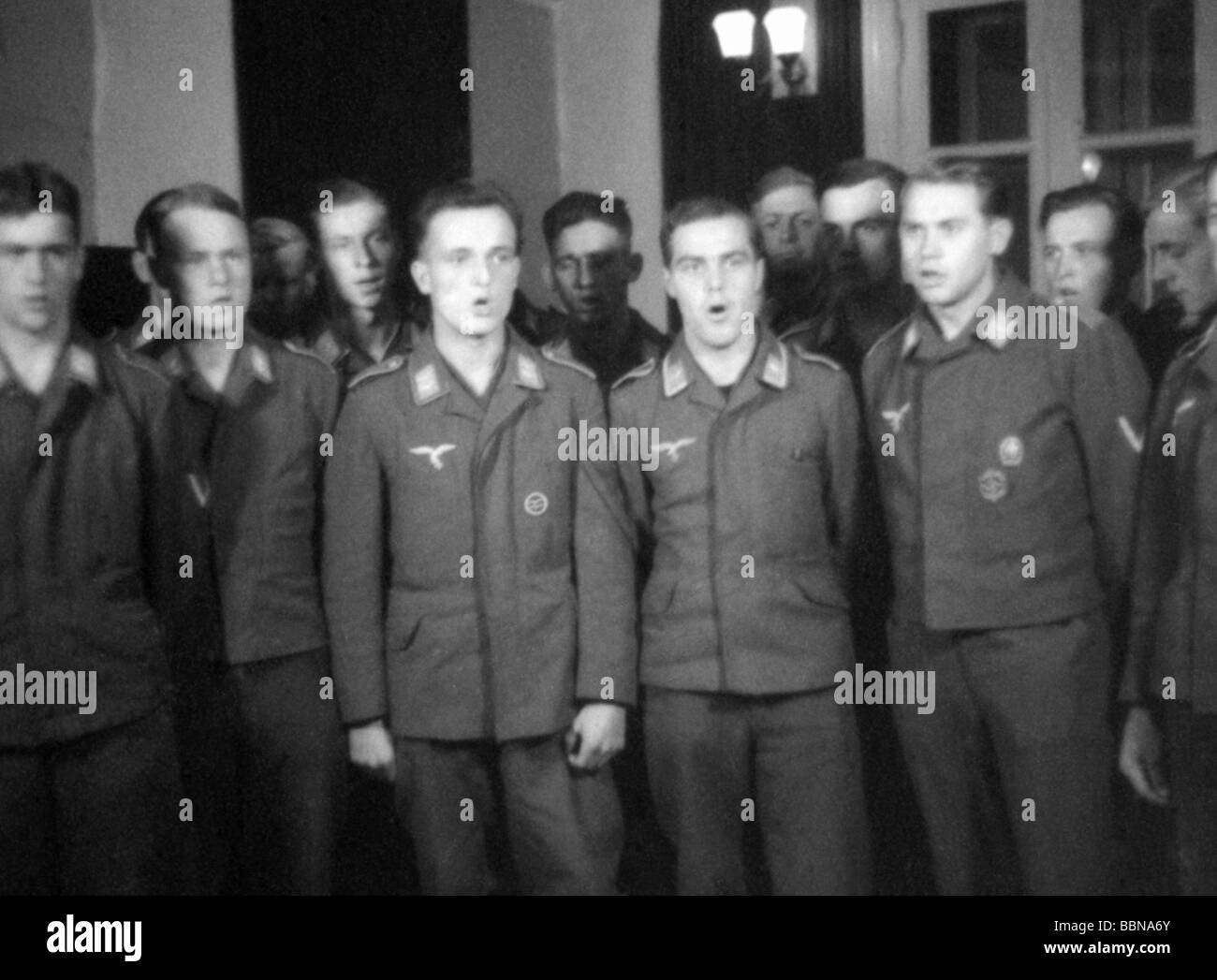 events, Second World War / WWII, German Wehrmacht, Luftwaffe soldiers during a ceremony in their quarters at Smolensk, Russia, September 1941, Stock Photo