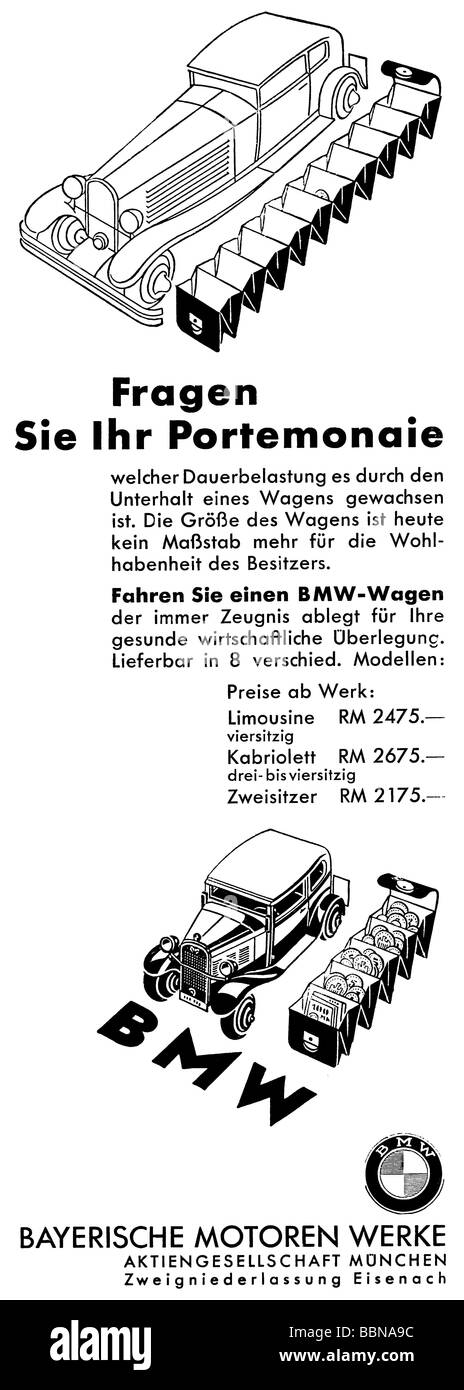 advertising, cars, Bayerische Motorenwerke (BMW), advert, 'Atlantis', July 1931, , Stock Photo
