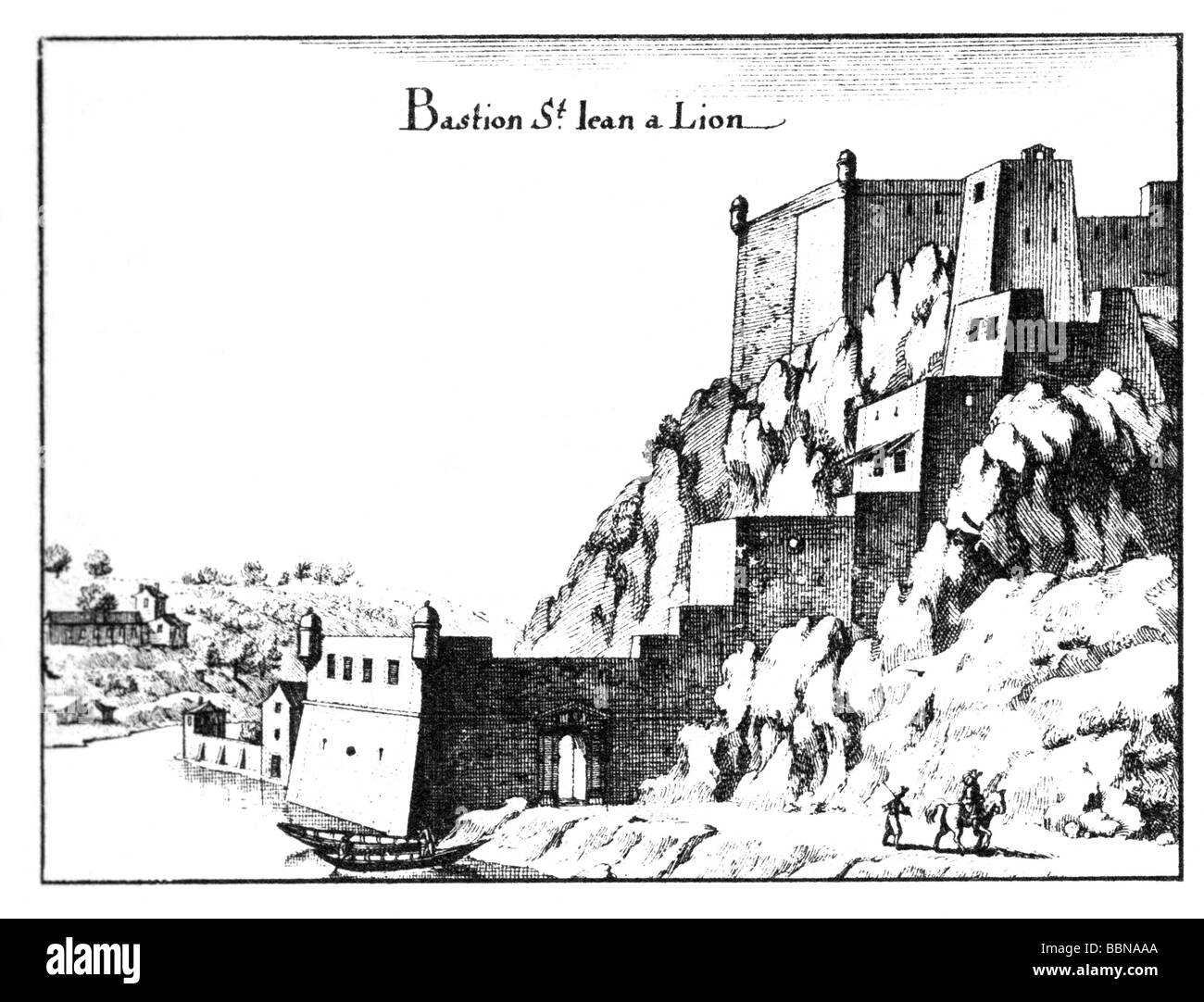 geography / travel, France, Lyon, Fort St. Jean, exterior view, copper engraving, 17th century, 'Atlantis', August 1932, , Stock Photo