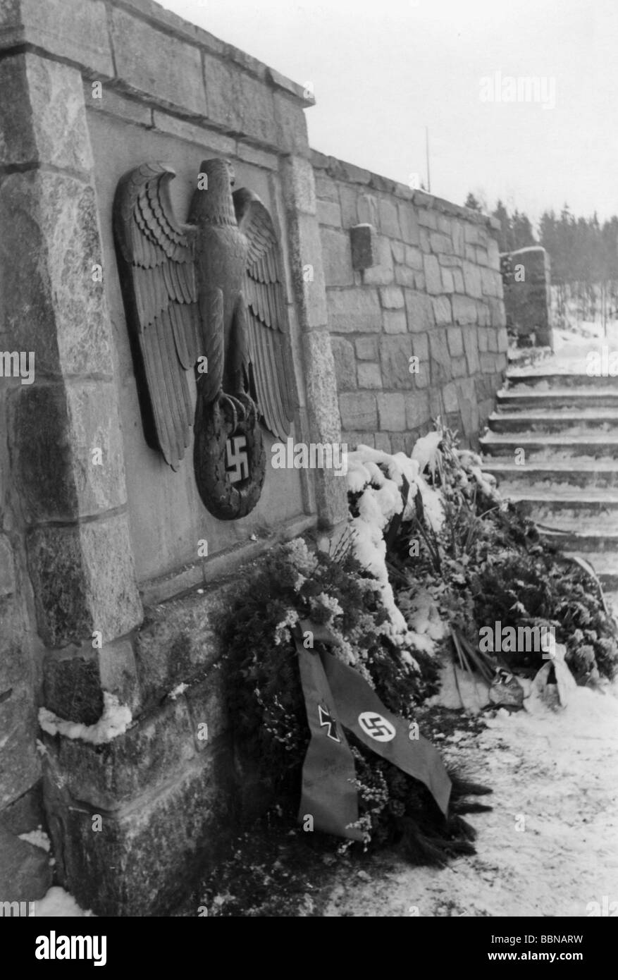Nazism / National Socialism, emblems, imperial eagle (Reichsadler) at the entrance of a German military cemetery, circa 1942, Stock Photo