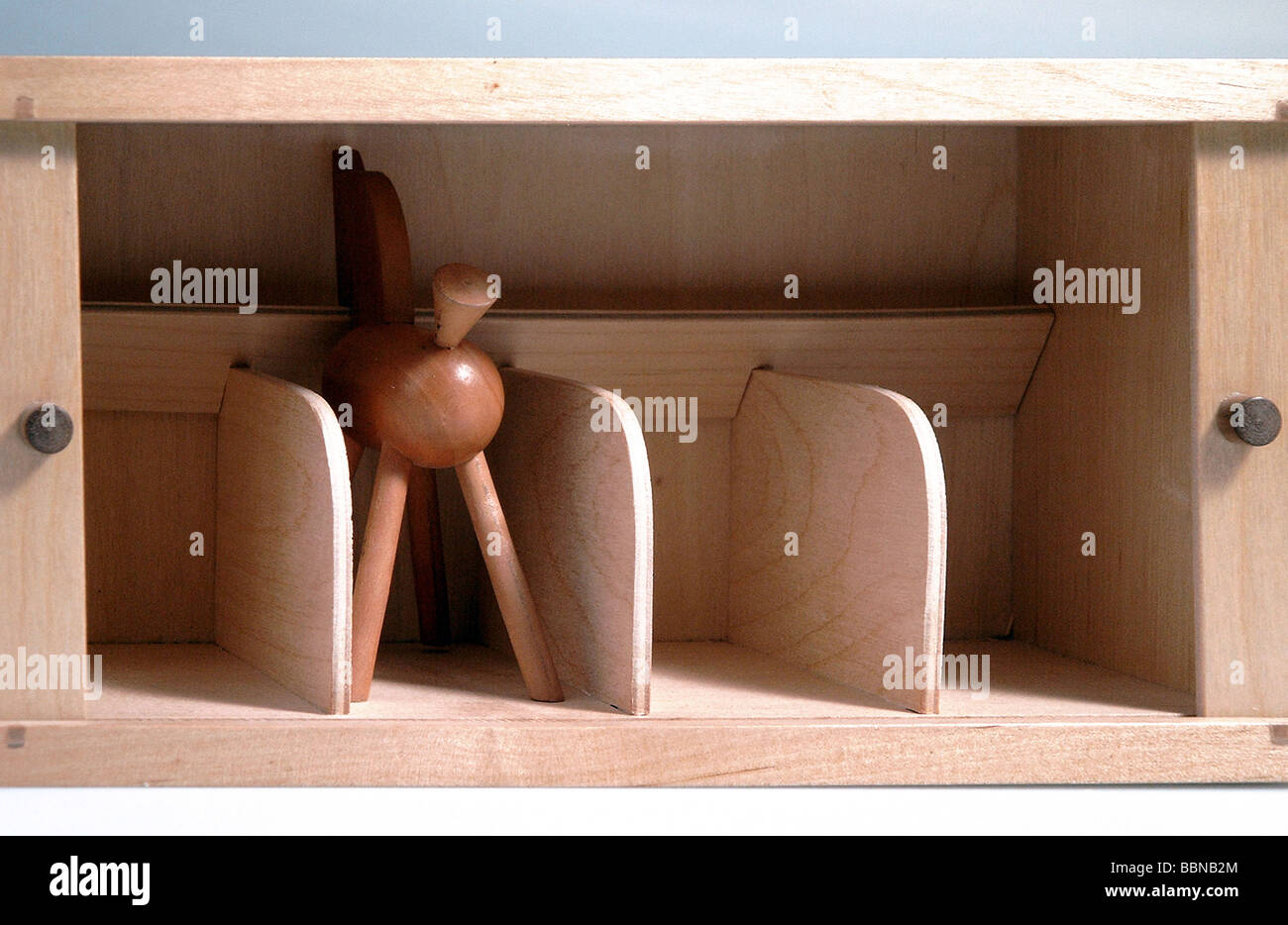 toys, wooden figures, horse stable, sample, design by Wolfgang Dyroff, Institute for Interior, Weimar, Germany, 1948, Stock Photo