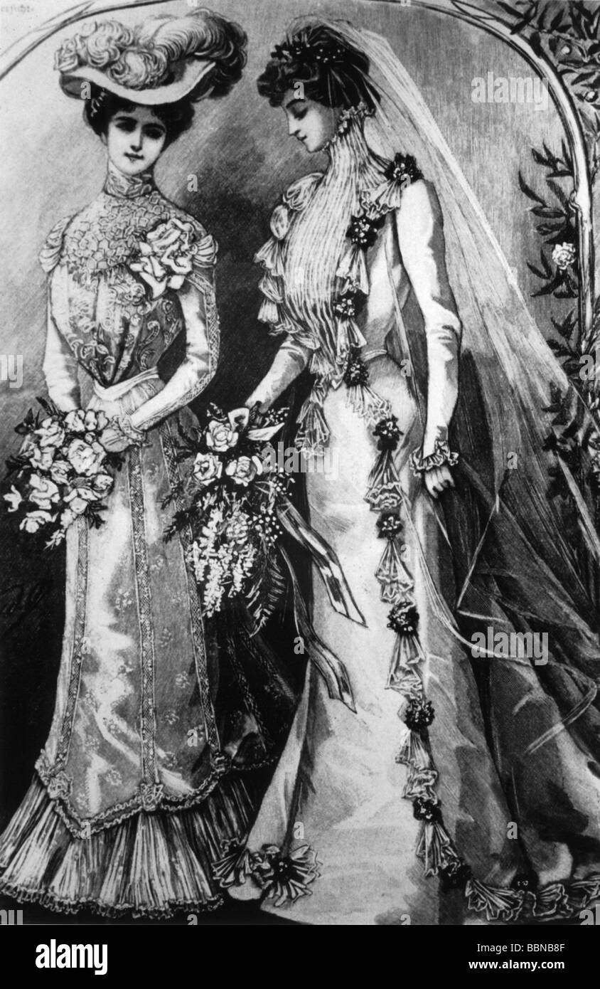 fashion, 19th century, ladies' fashion, two women with fancy dresses