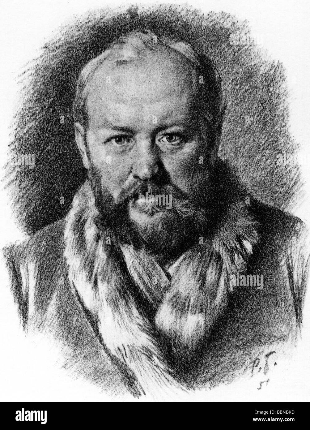 Ostrovsky, Alexandr, 31.3.(12.4.)1823 - 2.(14.)6.1886, Russian author / writer, portrait, etching, Stock Photo