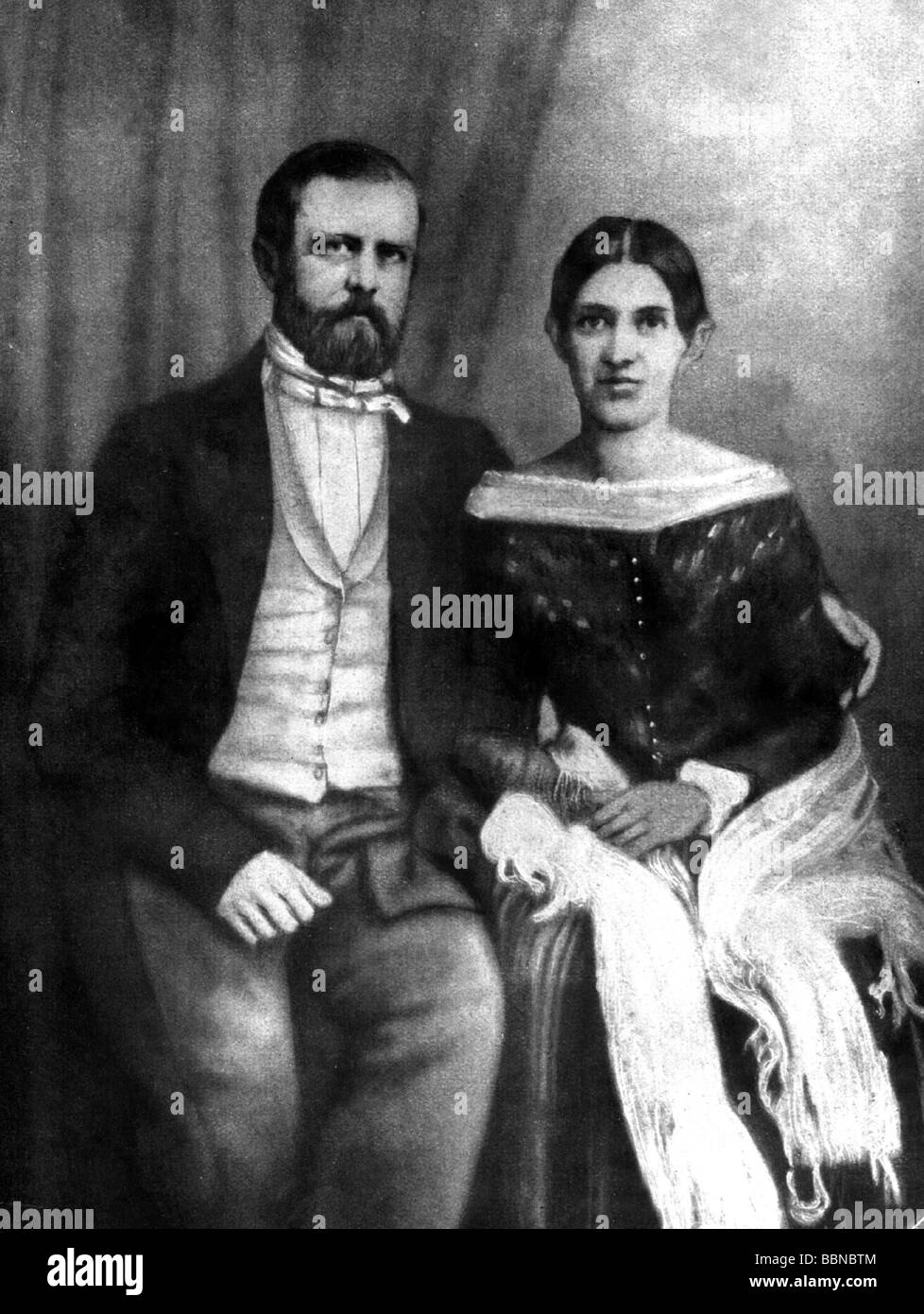 Bismarck, Otto von, 1.4.1815 - 30.7.1898, German politician, half length, with his wife Johanna von Puttkamer (1824 - 1894), illustration from 1849, Stock Photo