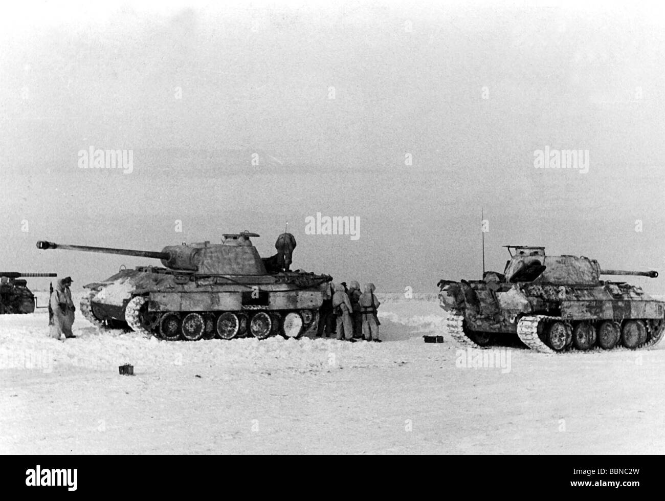 events, Second World War / WWII, Russia 1944 / 1945, German 'Panther' tanks near Krassnekoye, southern sector of the Eastern Front, early 1944, Stock Photo