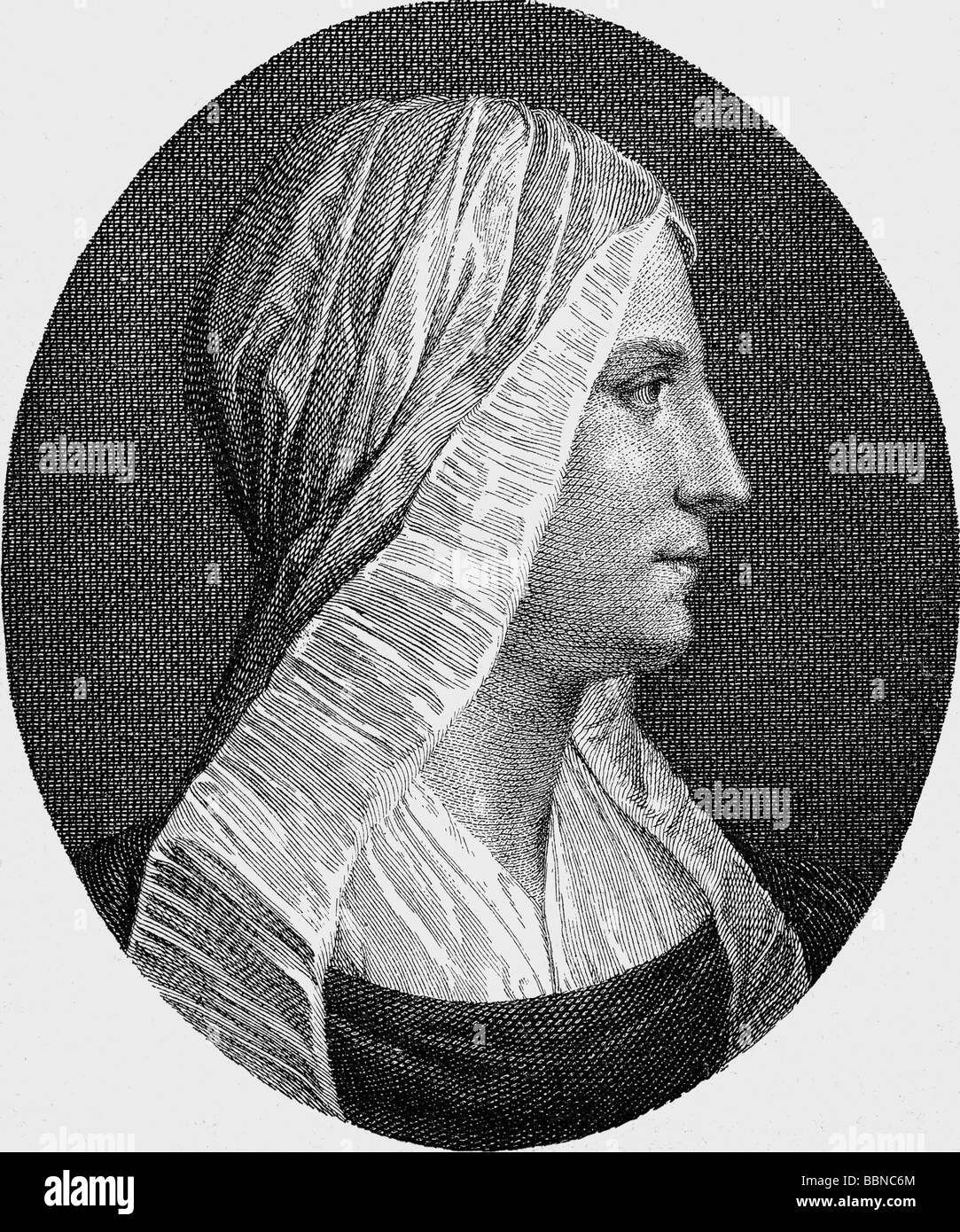 Colonna, Vittoria, 1492 - 25.2.1547, Marchioness of Pesaro, Italian author / writer (poet), portrait, side face, after contemporary drawing by Maria Longhi, wood engraving, 19th century, Stock Photo