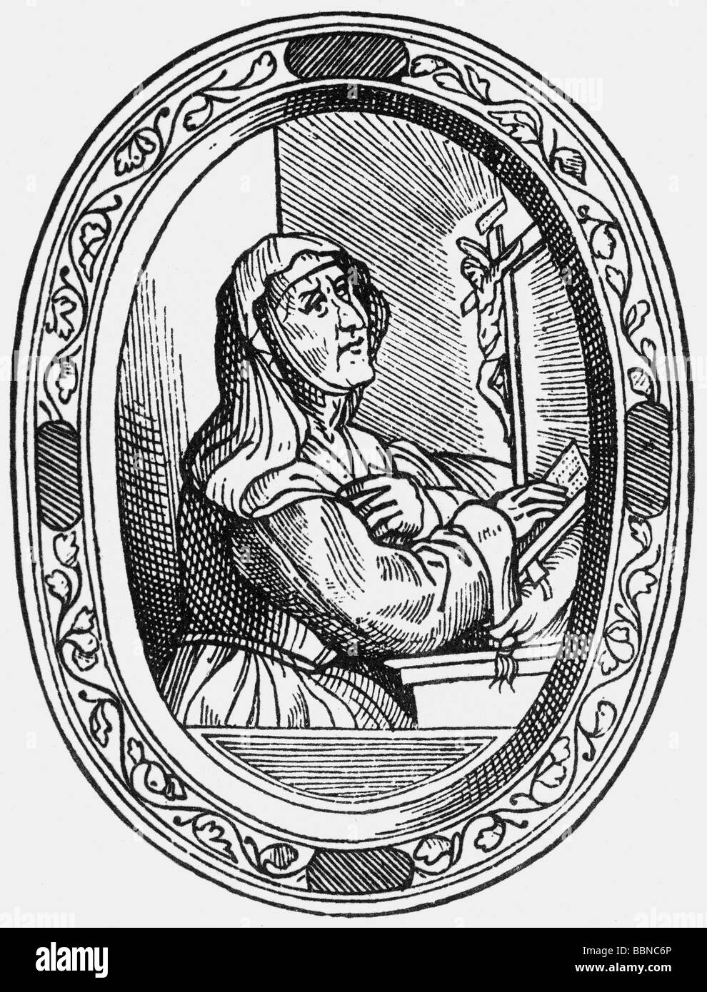 Colonna, Vittoria, 1492 - 25.2.1547, Marchioness of Pesaro, Italian author / writer (poet), as nun, woodcut by anonymous, to the edition of 'Rime', Venice, 1540, Stock Photo