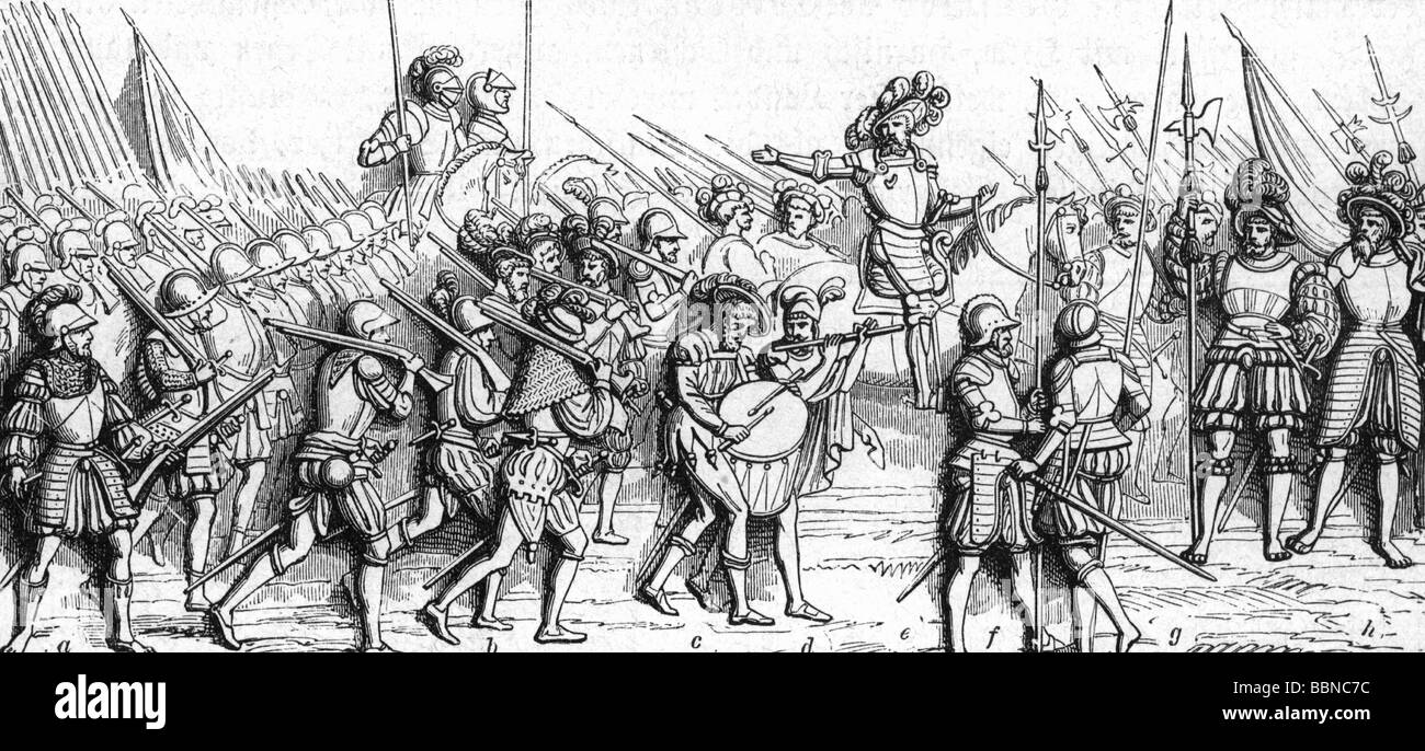 military, France, infantry on the march, drawing after relief on the tomb of King Francis I (died 1547), Stock Photo