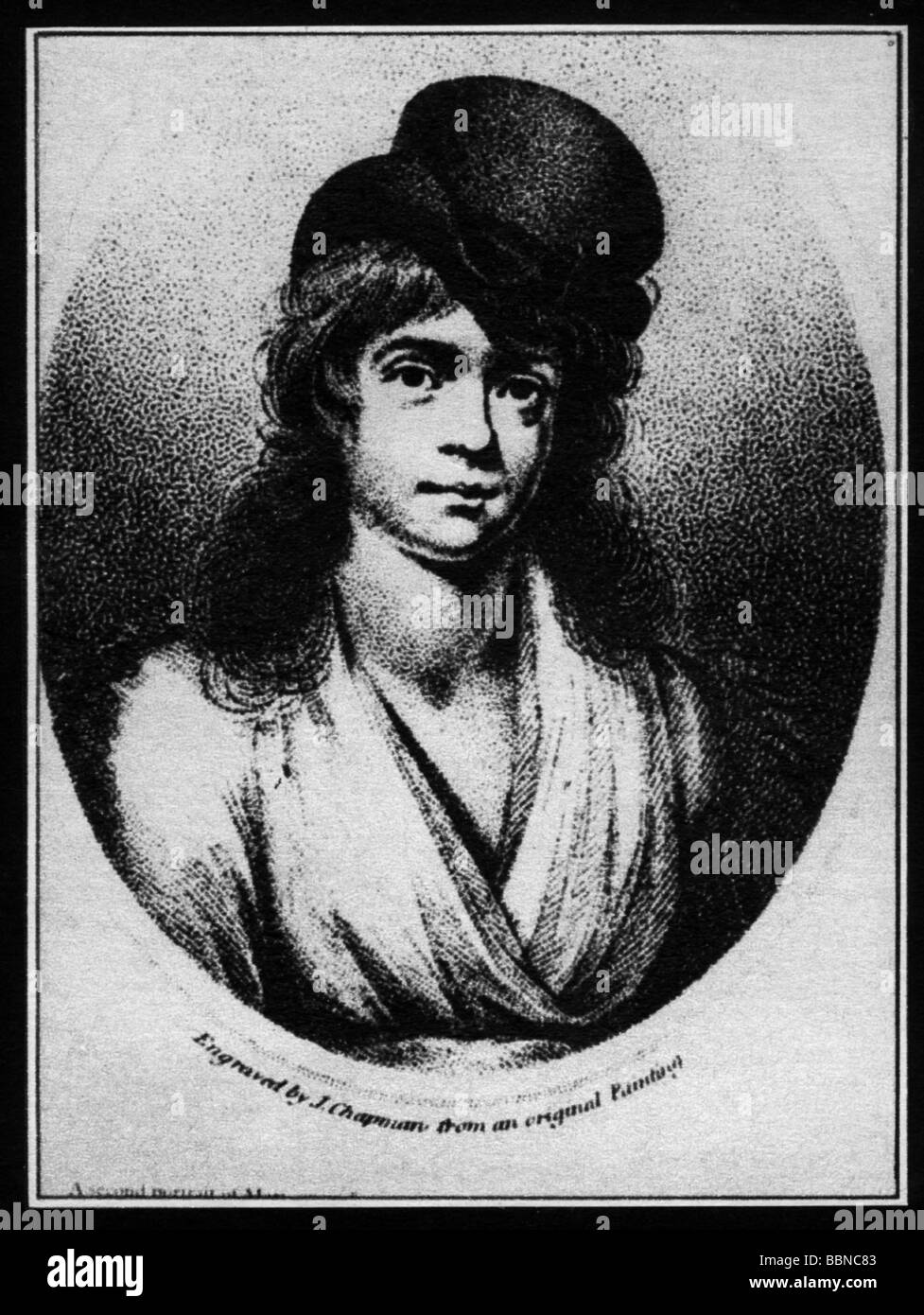 Wollstonecraft, Mary, 27.4. 1759 - 10.9.1797, English author / writer, portrait, wearing clothes in the style of the French revolutionaries, engraving by Chapman after painting, Stock Photo