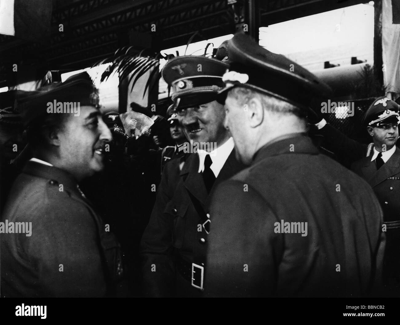 events, Second World War / WWII, Spain, meeting between Adolf Hitler and Francisco Franco at Hendaye, 23.10.1940, Stock Photo