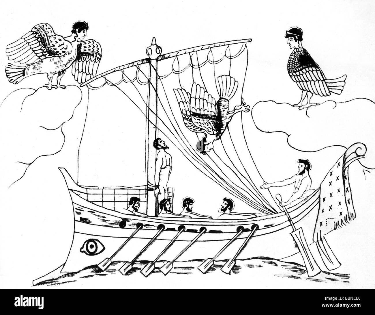 Odysseus (Ulysses), Greek king of Ithaca and hero, passing the Sirens, Stock Photo