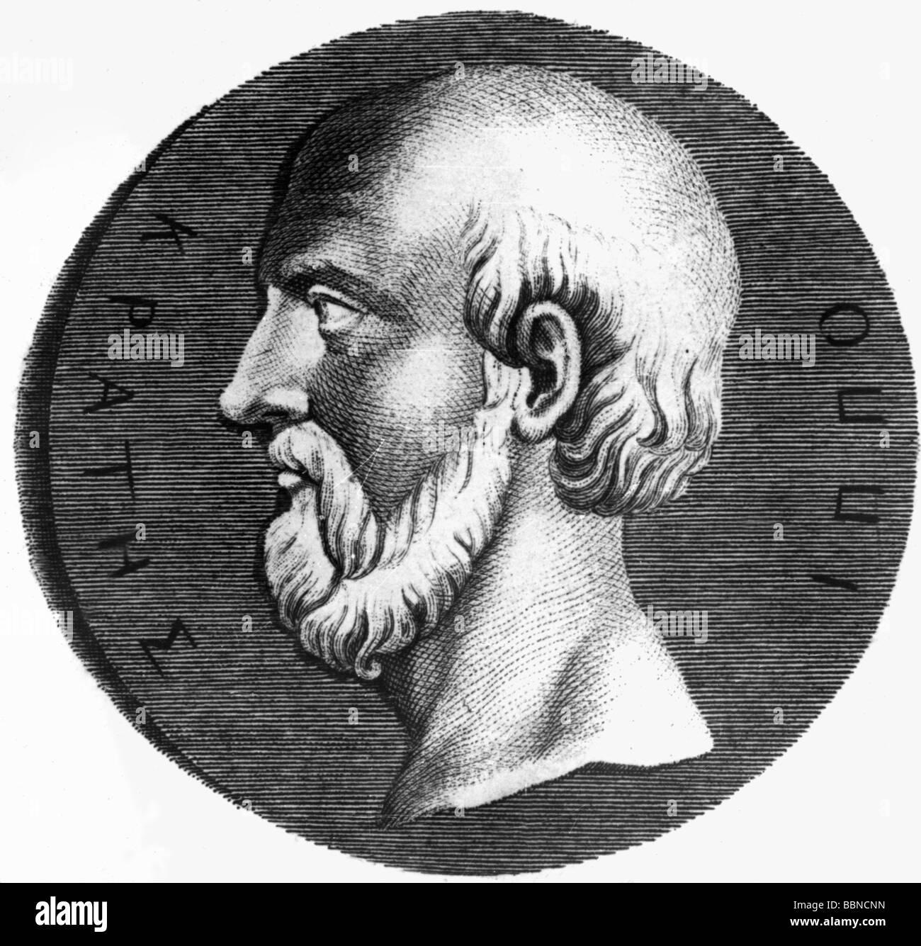 Hippocrates, circa 460 BC - circa 370 BC, Greek physician, portrait, coin image, Stock Photo