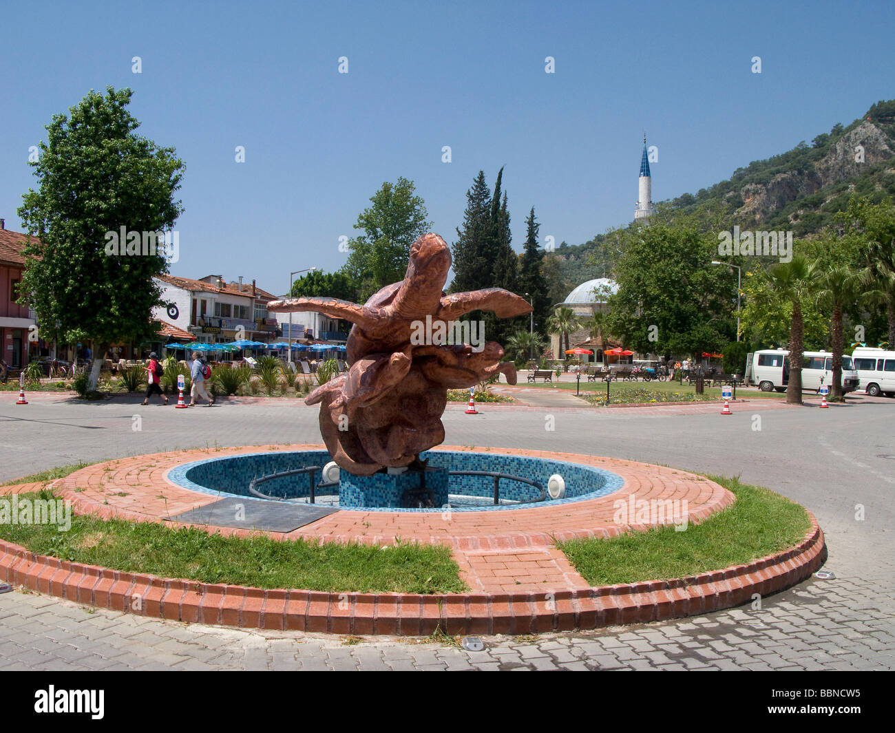 Daylan Town Square, Mosque and statue of the Careta Careta turtle, Turkey Stock Photo