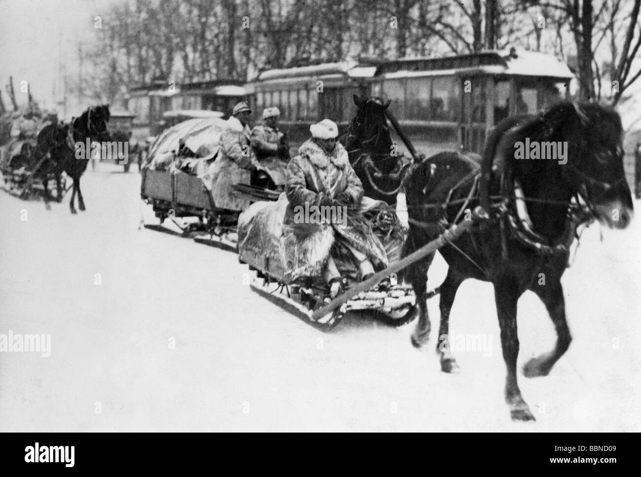 events, Second World War / WWII, Finland, Finnish soldiers on sleighs, Winter War 1939 - 1940, Stock Photo