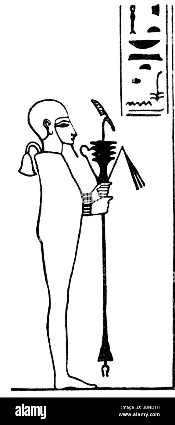 Ptah, Egyptian deity, drawing after Egypt relief, Stock Photo