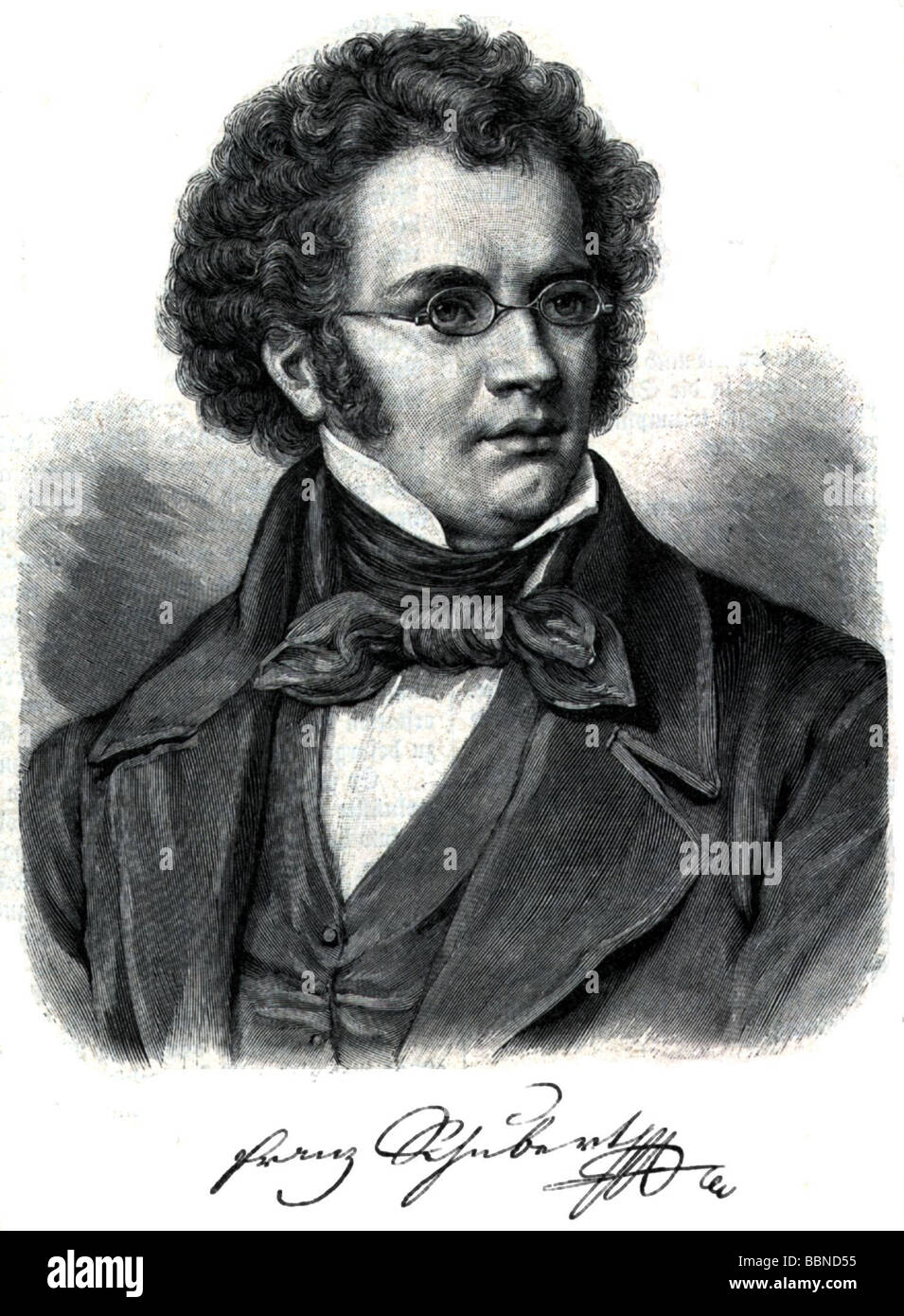Schubert, Franz, 31.1.1797 - 19.11.1828, Austrian composer, portrait, wood engraving, 19th century, Stock Photo