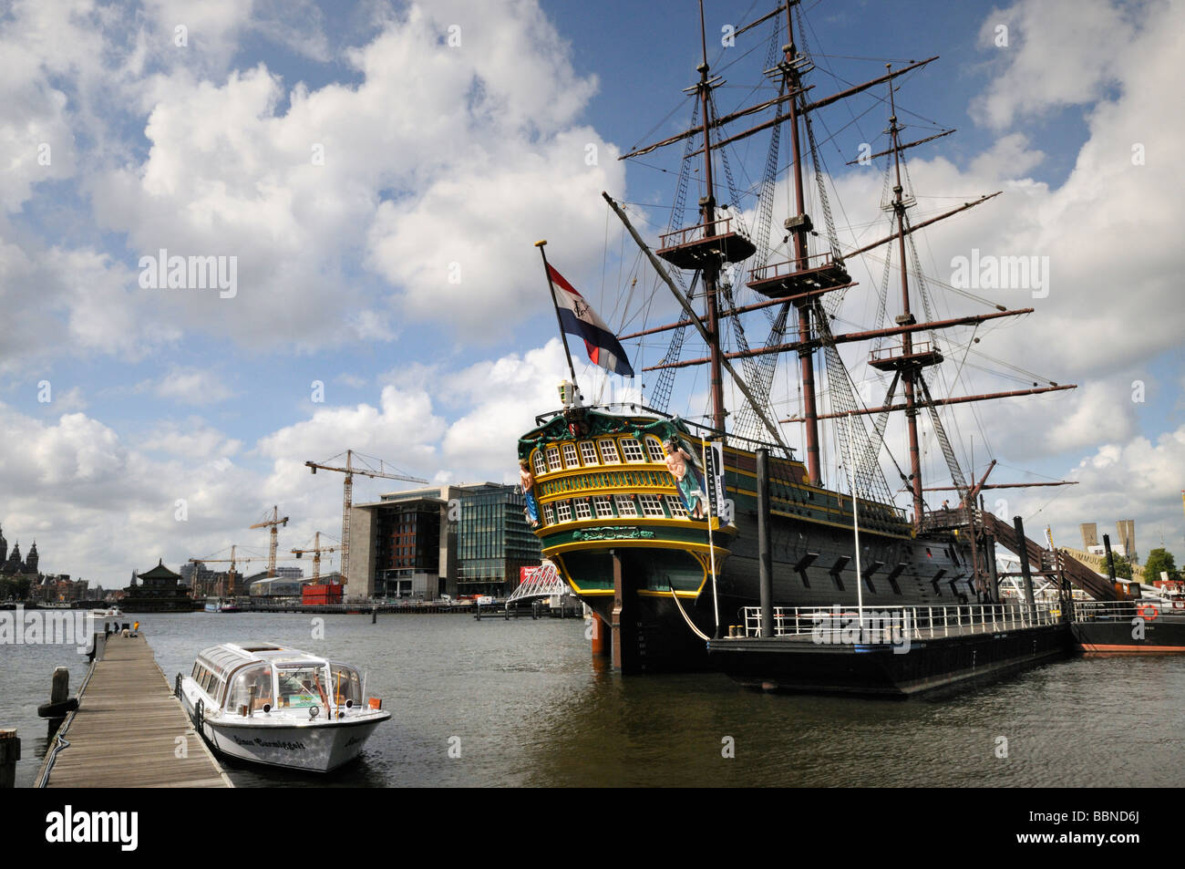 Netherlands Amsterdam Voc ship Amsterdam moored at Nemo at the Oosterdok Stock Photo