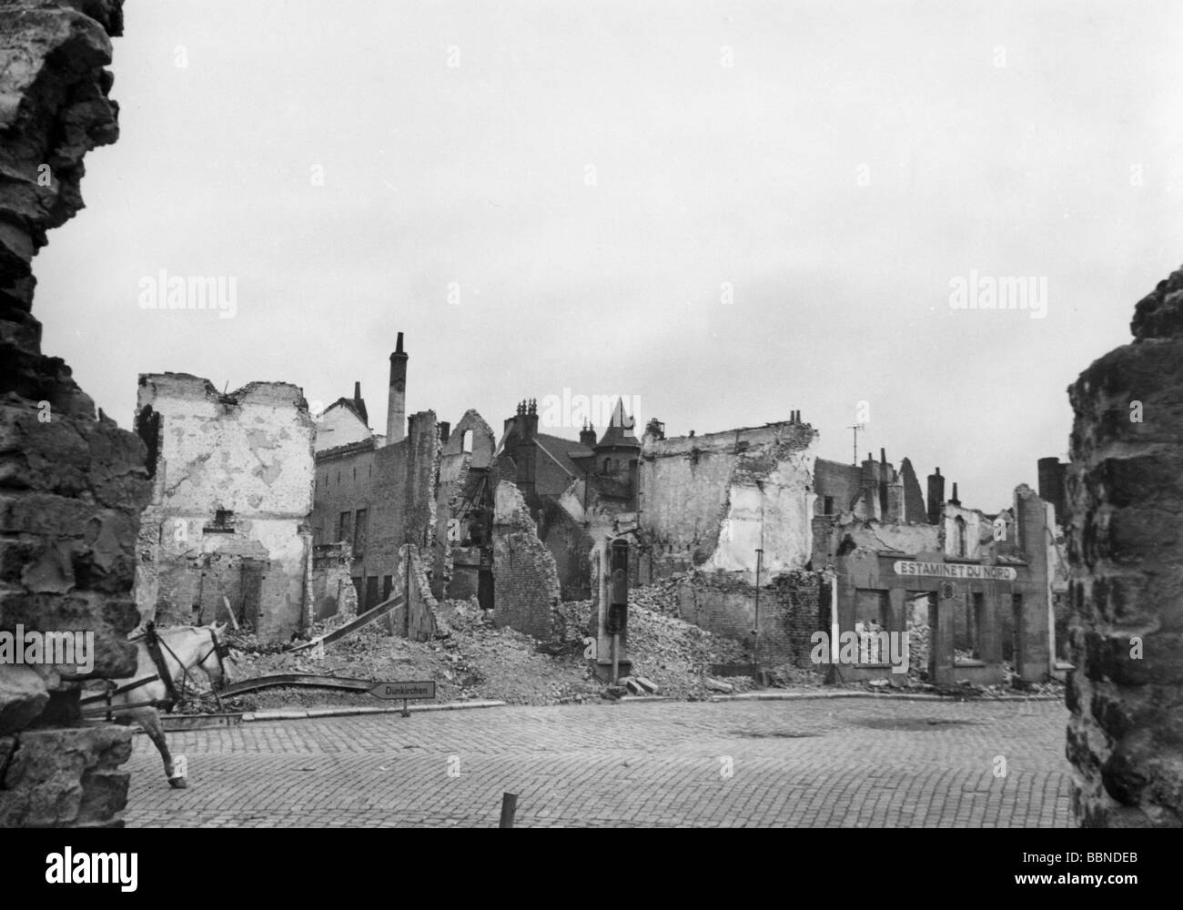 events, Second World War / WWII, France, ruins in Bergues near Dunkirk ...