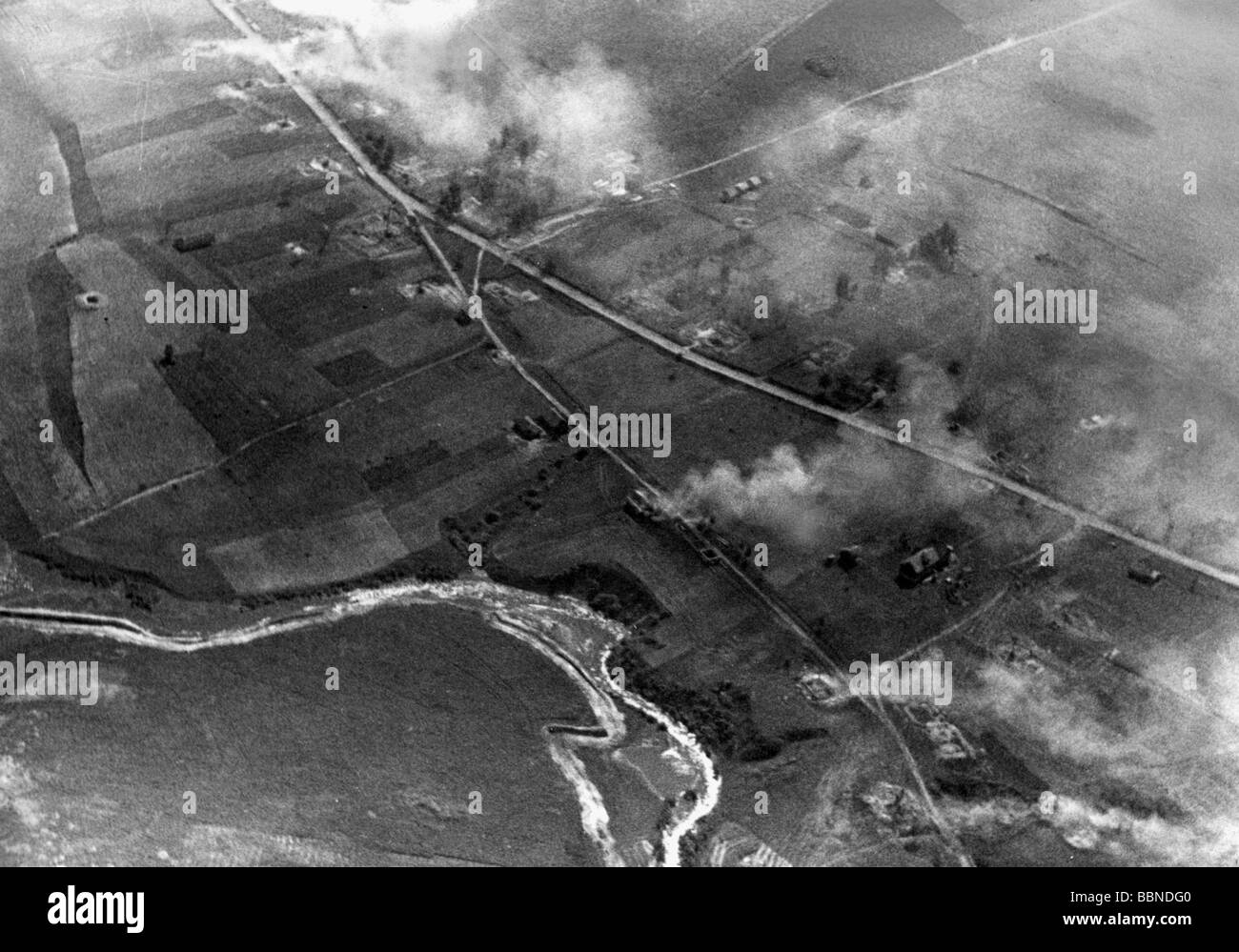 events, Second World War / WWII, aerial warfare, bombs / bombings, bombed landscape, Eastern Front, circa 1942, Stock Photo