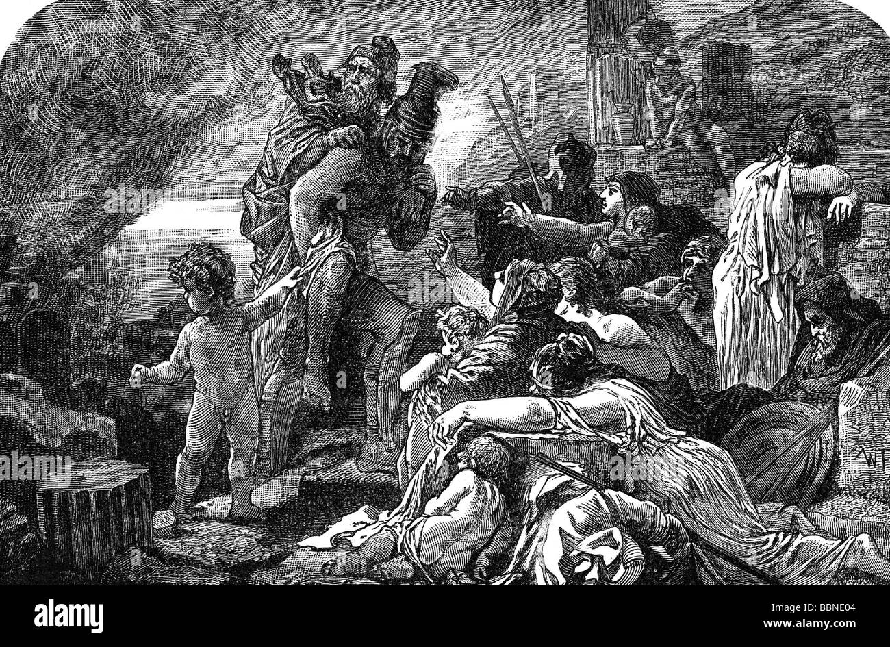 Aeneas, Greek mythological figure, carrying his father Anchises out of