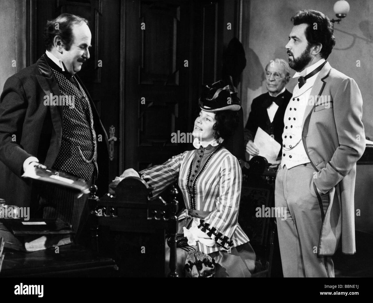 movie, 'Die Kurpfuscherin', DEU 1974, director: Ludwig Cremer, scene with: Walter Sedlmayr, Maria Schell, Gustl Weishappel, ZDF, 2.11.1974, Third-Party-Permissions-Neccessary Stock Photo