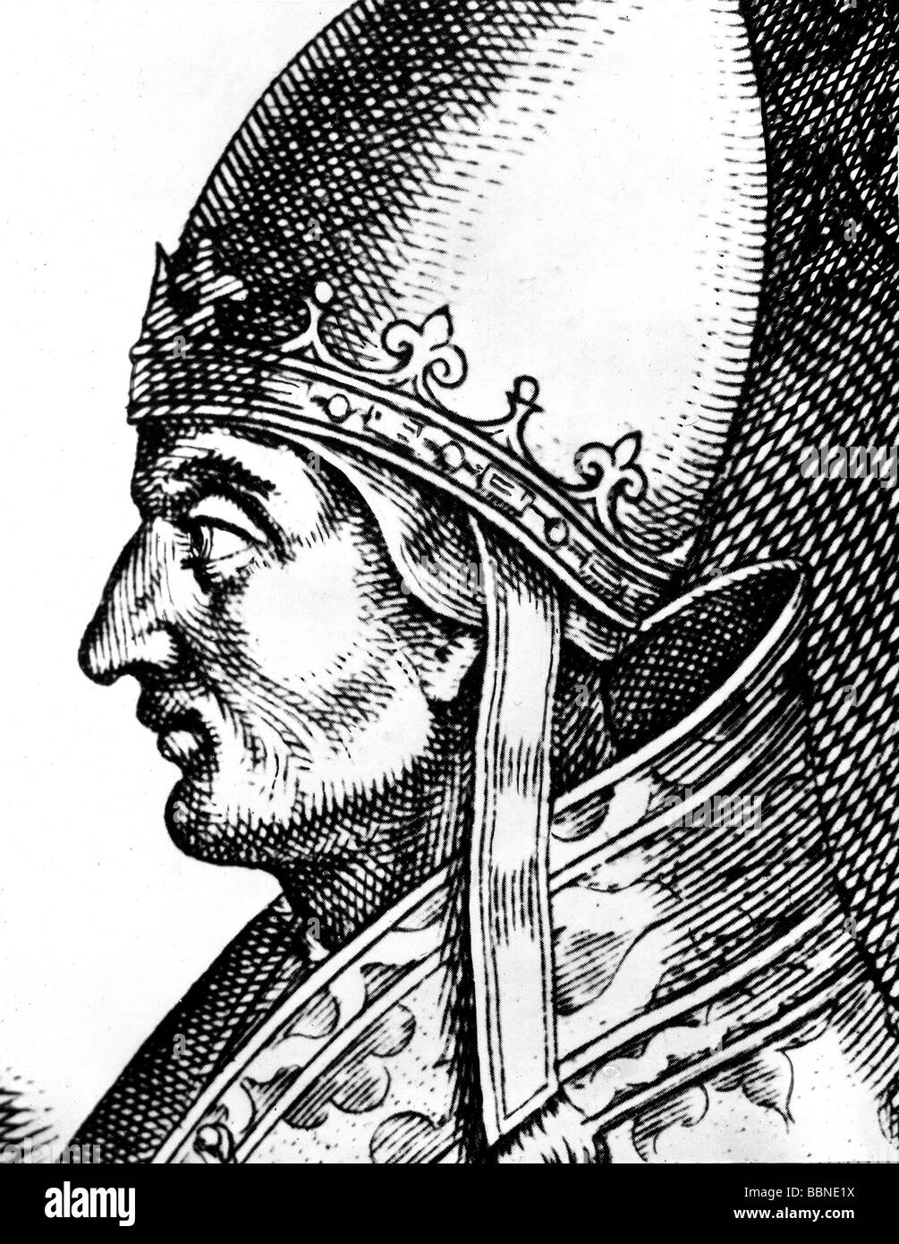 Innocent III (Lotario Conte di Segni), 1160/1161 - 16.7.1216, pope 8.1.1198 - 16.7.1216, portrait, woodcut, 17th century, , Stock Photo