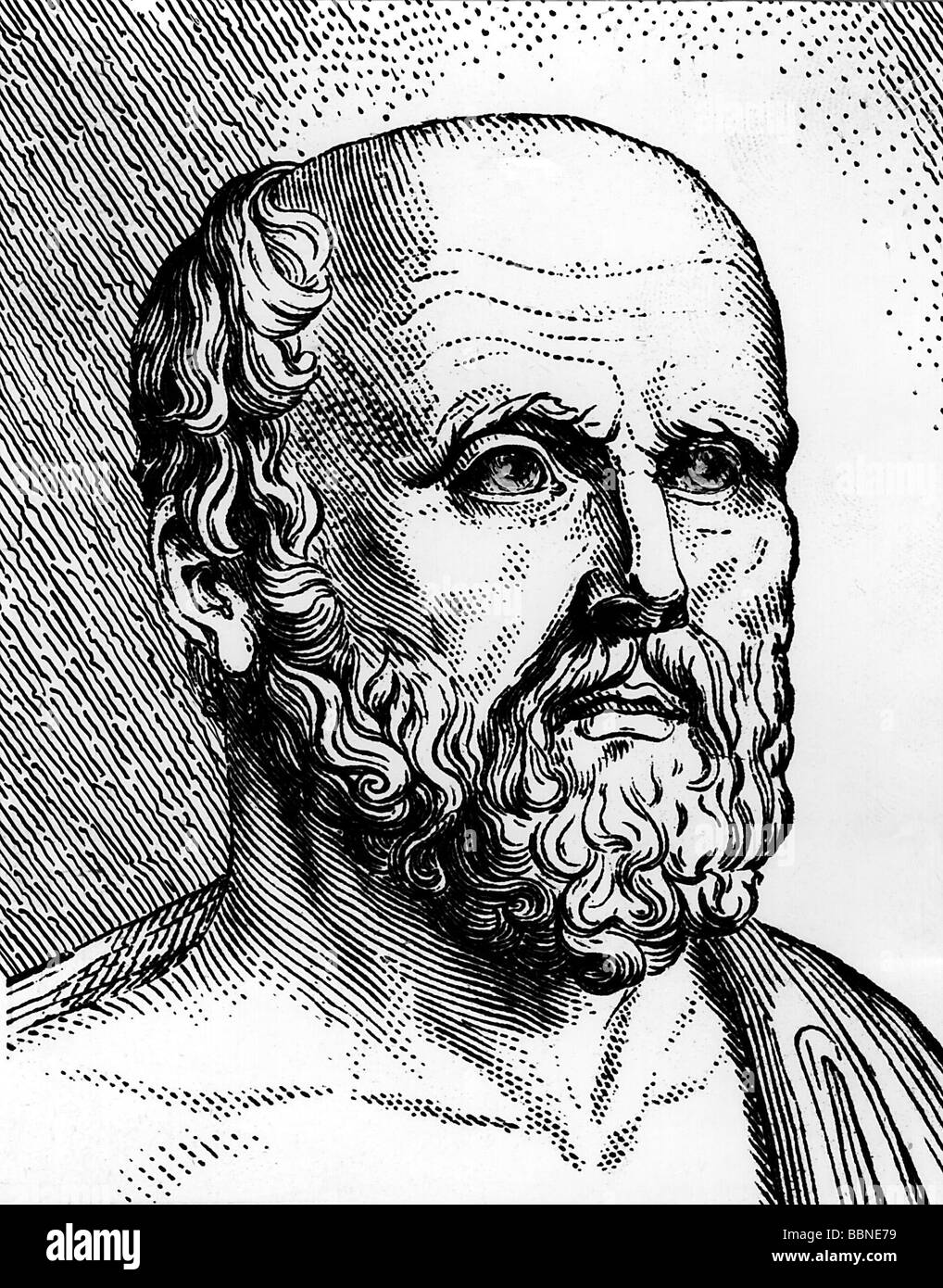 Hippocrates of Cos, circa 460 - circa 377 BC, Greek medic / physician, portrait, drawing, Stock Photo