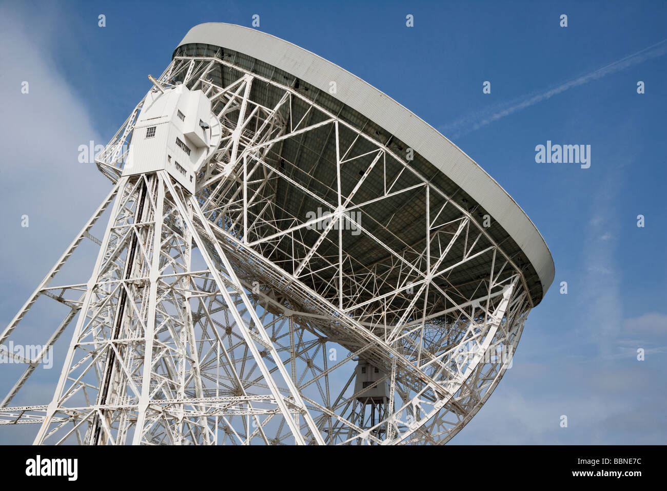 Radio telescope dish at Jodrell Bank Observatory. Stock Photo