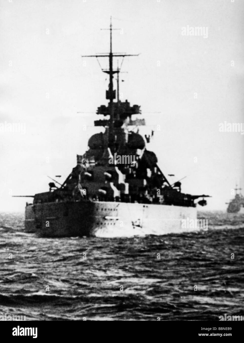 events, Second World War / WWII, naval warfare, German battleship 'Bismarck',  rear view, circa 1941, Stock Photo