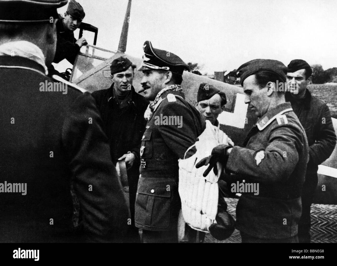 Galland, Adolf, 19.3.1912 - 9.2.1996, German fighter pilot, General of the Luftwaffe fighter force, as commander of Luftwaffe Fighter Wing (Jagdgeschwader) 26, France, circa 1941, Stock Photo