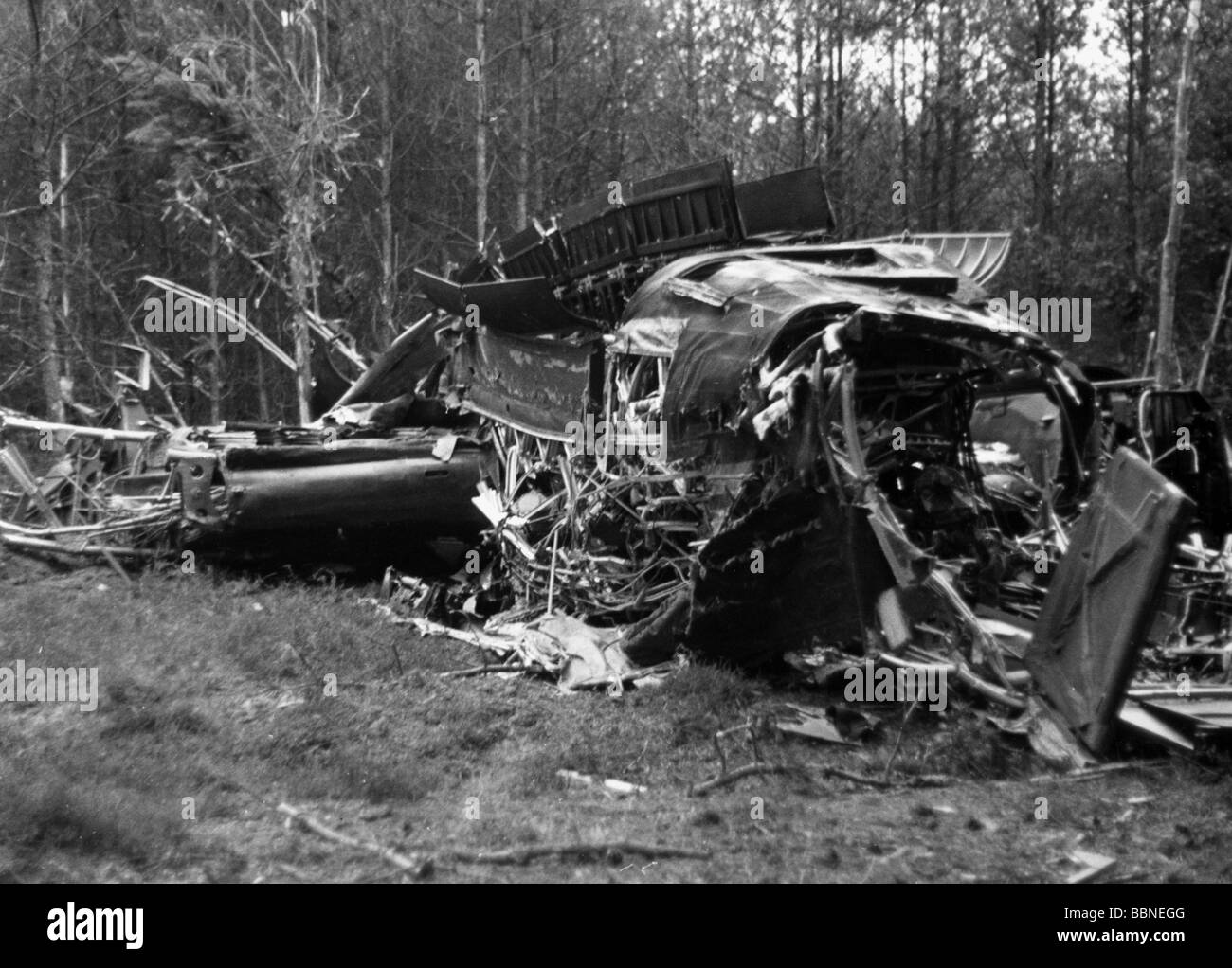 events, Second World War / WWII, aerial warfare, aircraft, crashed / damaged, wreckage of a British bomber, shot down by a German night fighter over Holland, early July 1942, Stock Photo