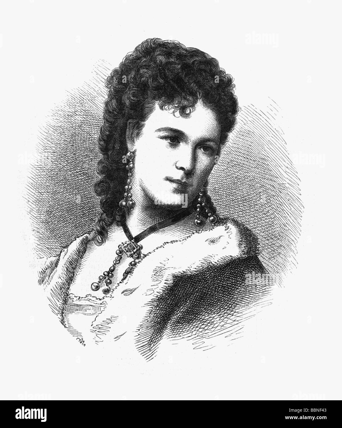 Ziegler, Klara, 27.4.1844 - 19.12.1909, German actress, portrait, wood engraving by Adolf Neumann (1825 - 1884), Leipzig, Stock Photo