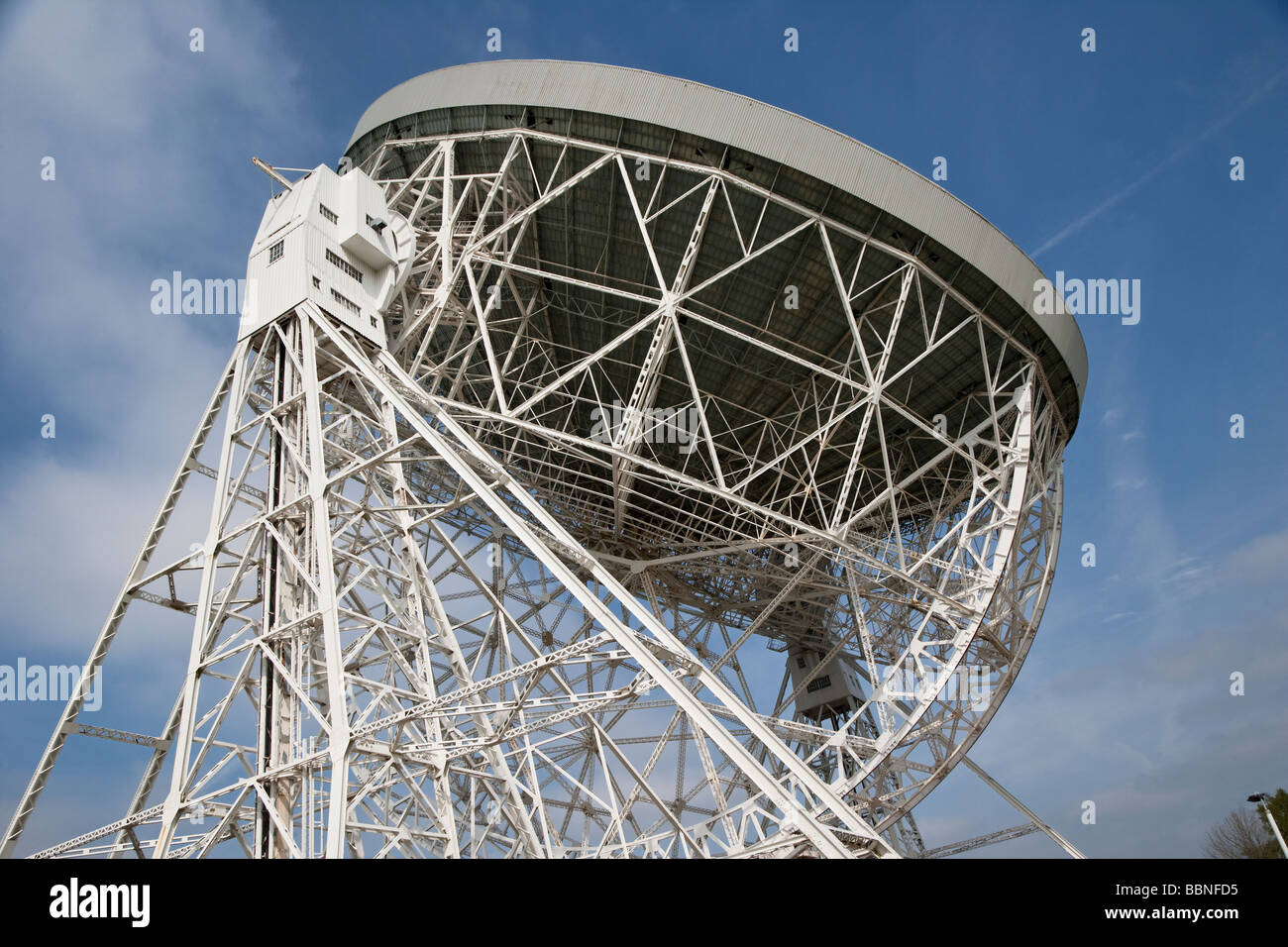 Radio telescope dish at Jodrell Bank Observatory. Stock Photo