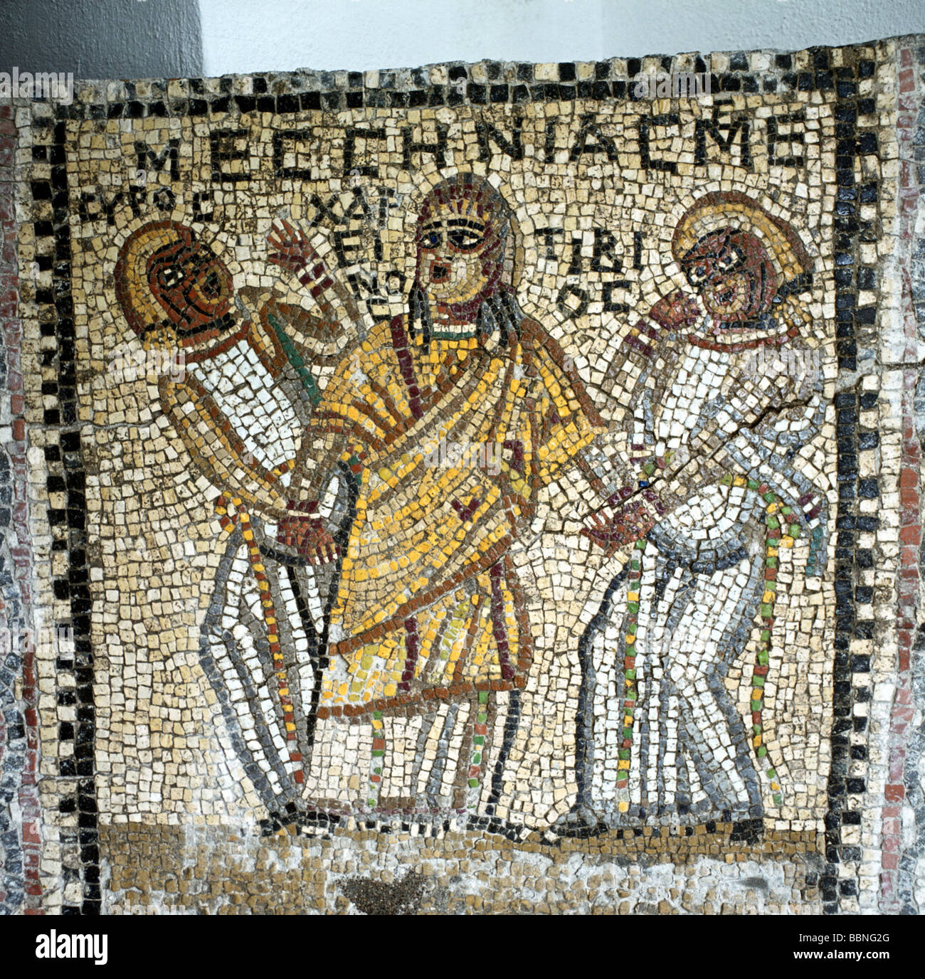 theatre / theater, ancient world, Greece, scene of a comedy by Menander (342 BC - 291 BC), mosaic, Lesbos, historic, historical, masks, mask, actor, actors, ancient world, people, Stock Photo