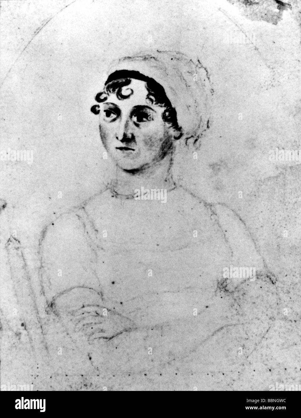 Austen, Jane, 16.12.1775 - 24. 7.1817, British author / writer, half length, drawing by her sister Cassandra, , Stock Photo