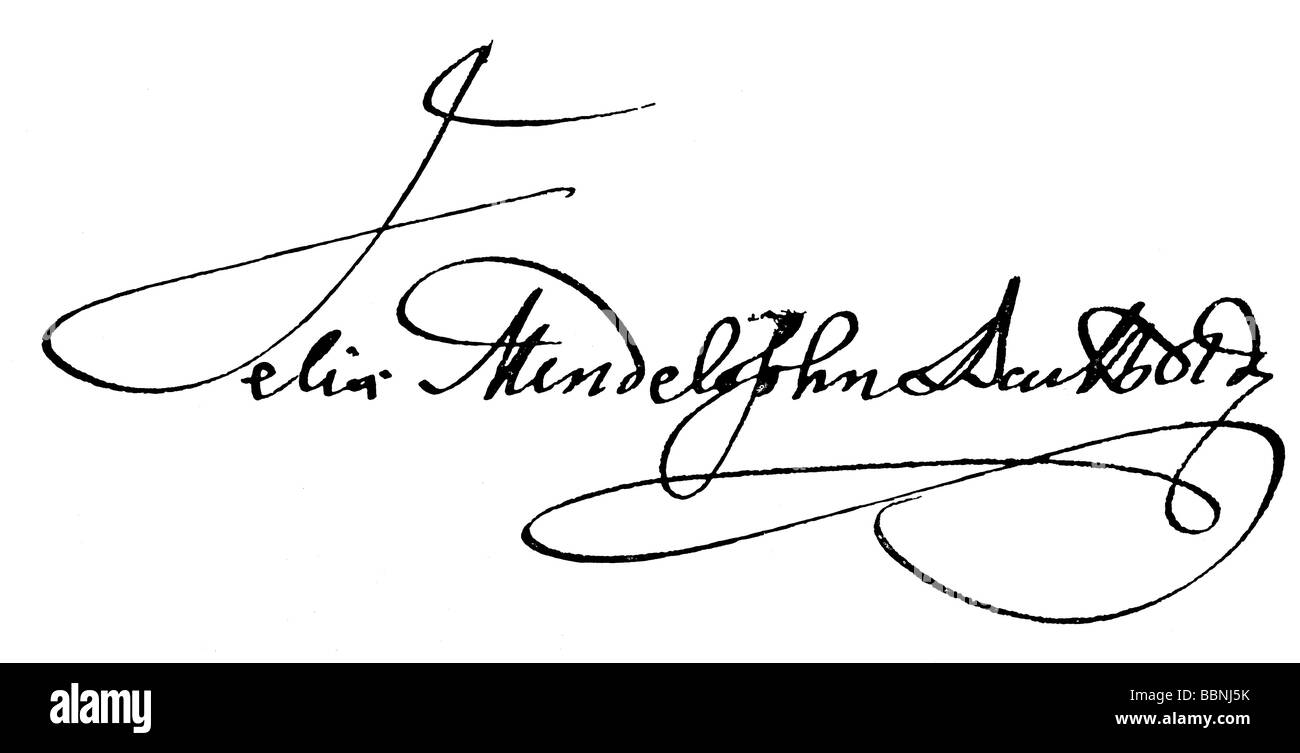 Mendelssohn-Bartholdy, Felix 3.2.1809 - 4.11.1847, German composer,  his handwriting, signature from the draft of a letter, 30.7.1841, Stock Photo