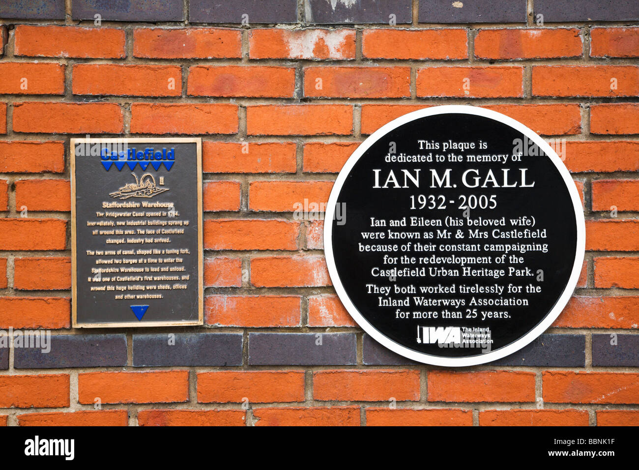 Ian M Gall Plaque Castlefield Urban Heritage Park Manchester Eng Stock Photo