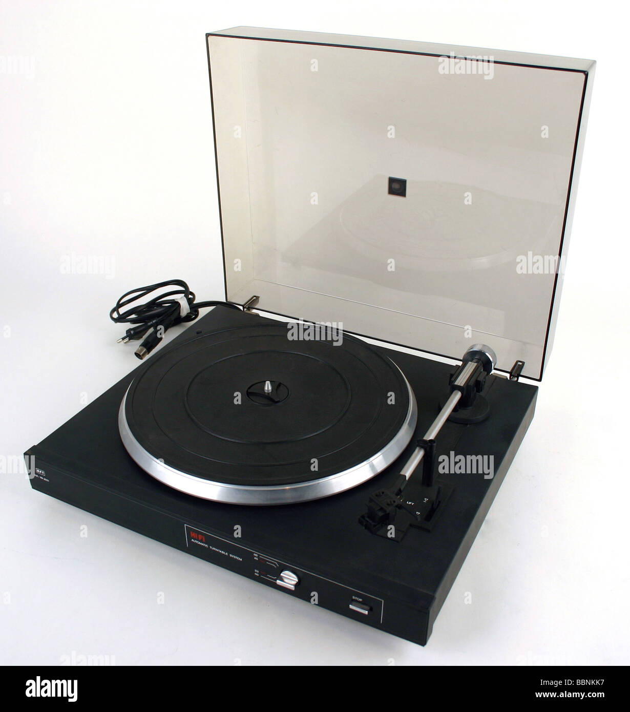 technics, full automatic stereo record player SP 3001, made by VEB Phonotechnik Zittau-Pirna, GDR, 1983, historic, historical, 20th century, East-Germany, East Germany, DDR, sound, audio technic, home electronics, factory design, 1980s, 80s, Zittau, Pirna, clipping, Stock Photo