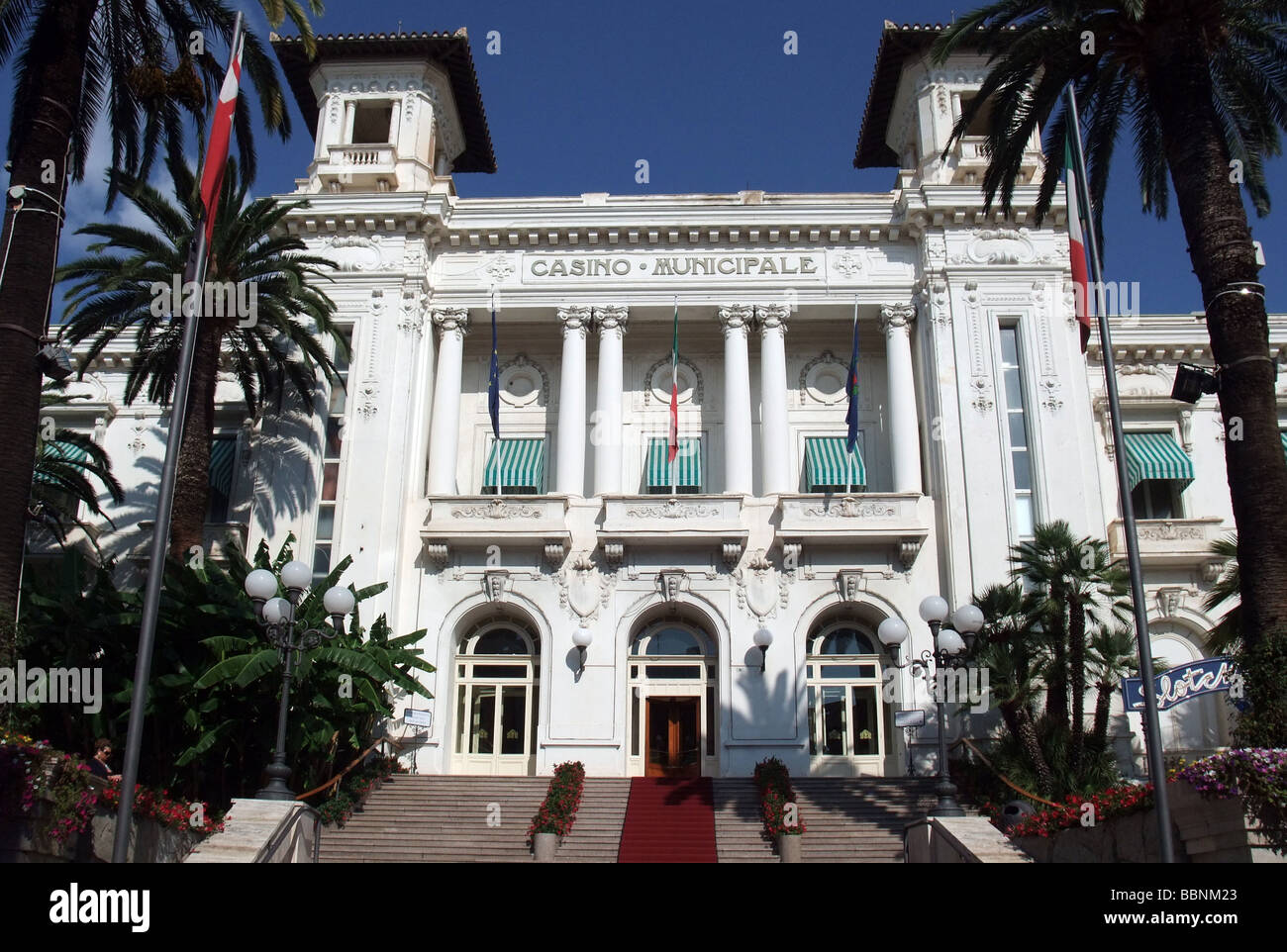 geography / travel, Italy, Liguria, San Remo, buildings, Casino, opened: 1905, main entrance, exterior view, Additional-Rights-Clearance-Info-Not-Available Stock Photo