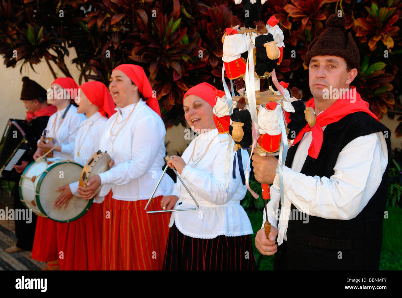 geography / travel, Portugal, Madeira, Funchal: Islanders in traditional garb of a Campanário folklore-group, Additional-Rights-Clearance-Info-Not-Available Stock Photo