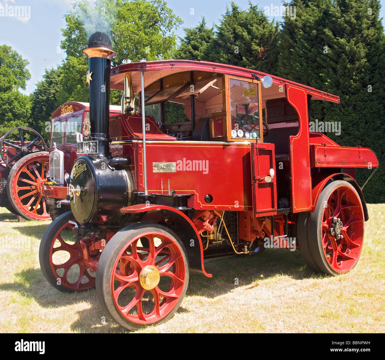 Foden D Type Steam tractor old classic transport vehicle red landscape steam rally collectors Heritage truck Stock Photo