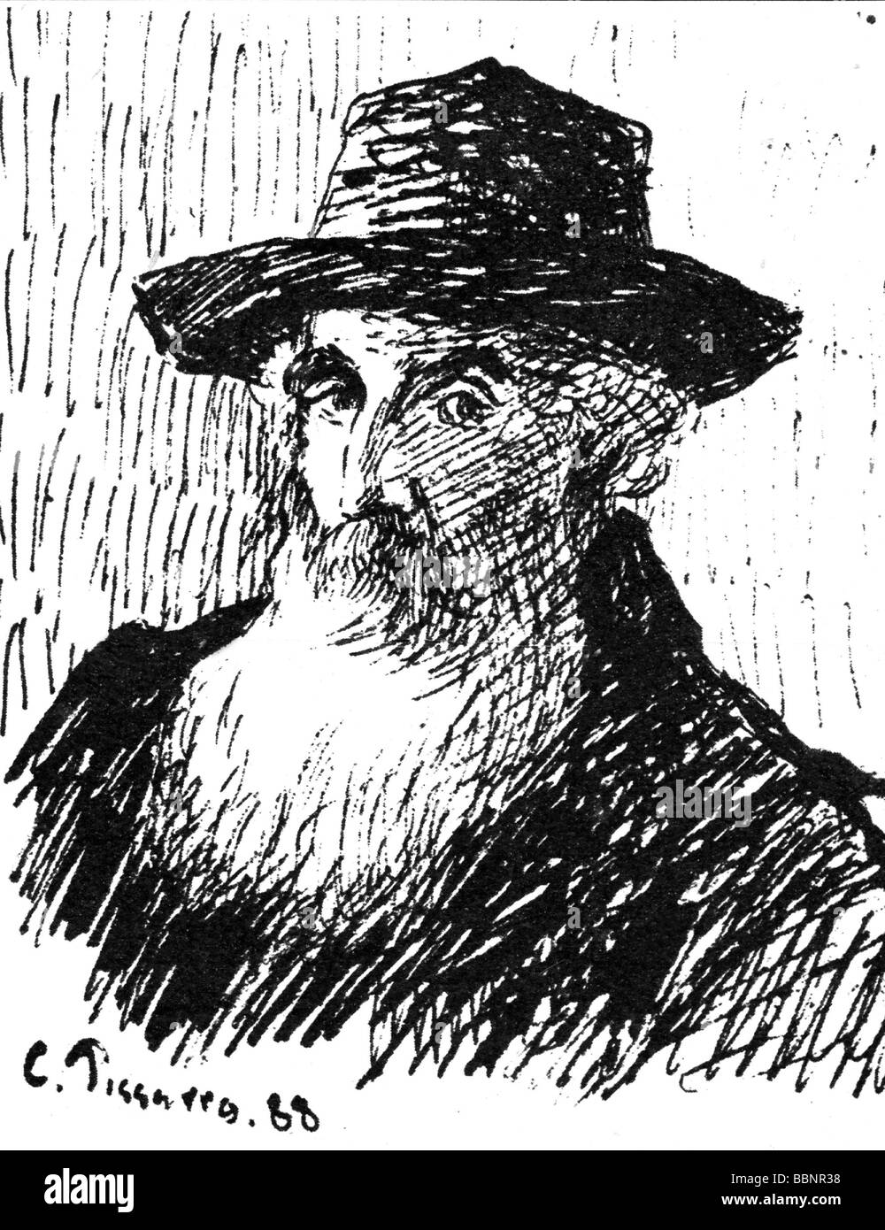 Pissarro, Camille, 10.7.1830 - 12.11.1903, French painter and graphic artist, portrait, self-portrait from the year 1888, charcoal drawing, , Stock Photo