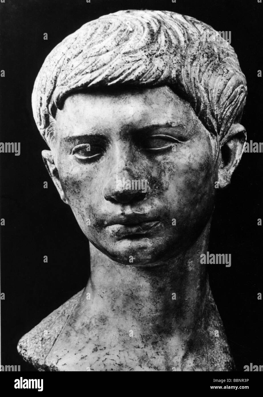 Brutus, Marcus Junius, 85 BC - 42 BC, Roman politician (senator) who killed Julius Caesar, portrait, ancient bust, murder of Caesar, , Stock Photo