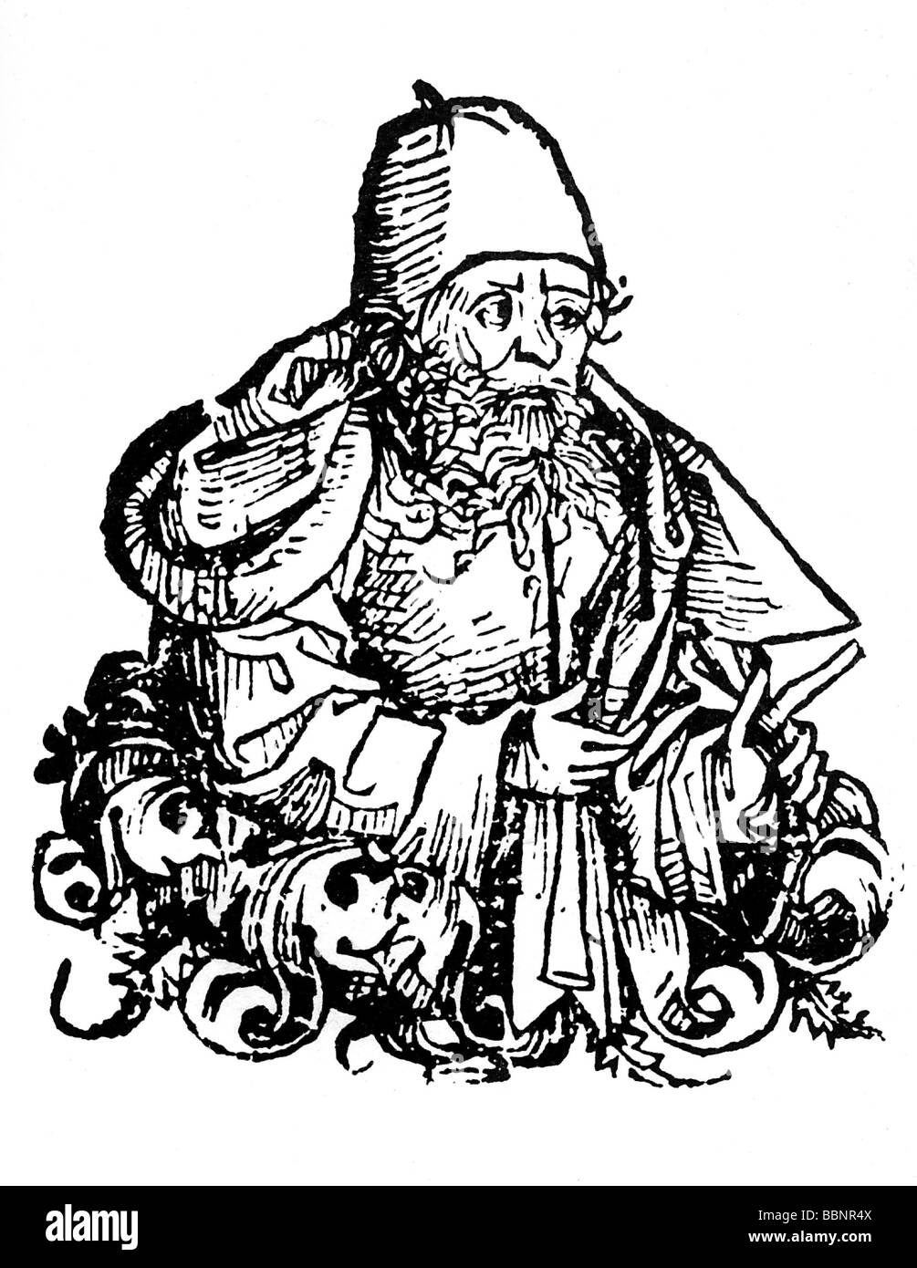 Chilon of Sparta, 6th century BC, statesman and philosopher in Sparta, one of the Seven Sages of Greece, woodcut from "World Chronicle" by Hartmann Schedel, 1493, Artist's Copyright has not to be cleared Stock Photo